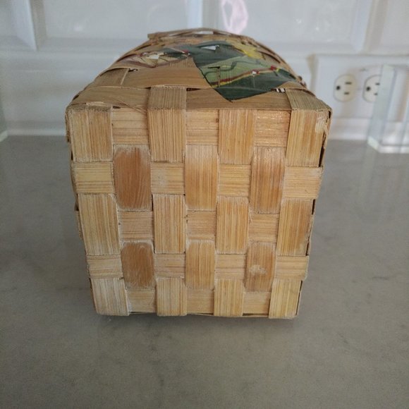 BRAND NEW BROWN WICKER BASKET WITH HANDLE AND HAND-PAINTED ANGEL ON FRONT - Picture 8 of 8